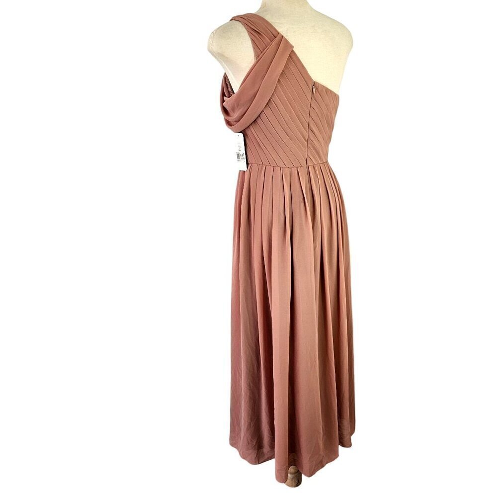 Donna Morgan Collection Grecian One-Shoulder Maxi Dress Sz 2 Pink Fit Flare NWT - Picture 4 of 12
